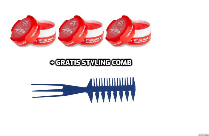 Biowax Keratin Hair Styling Wax Red 3 stuks + Gratis Styling Comb