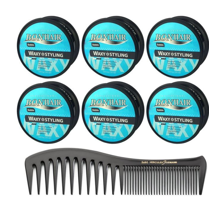 Bonhair Bubble Waxy Styling Wax 6 stuks + Gratis Styling Comb