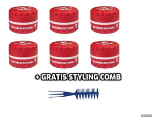 Detreu Hair Gel Wax Mega Strong Platinum 6 stuks + Gratis Styling Comb