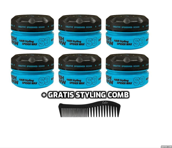 Nishman Hair Styling Spider Wax S3 6 stuks + Gratis Styling Comb