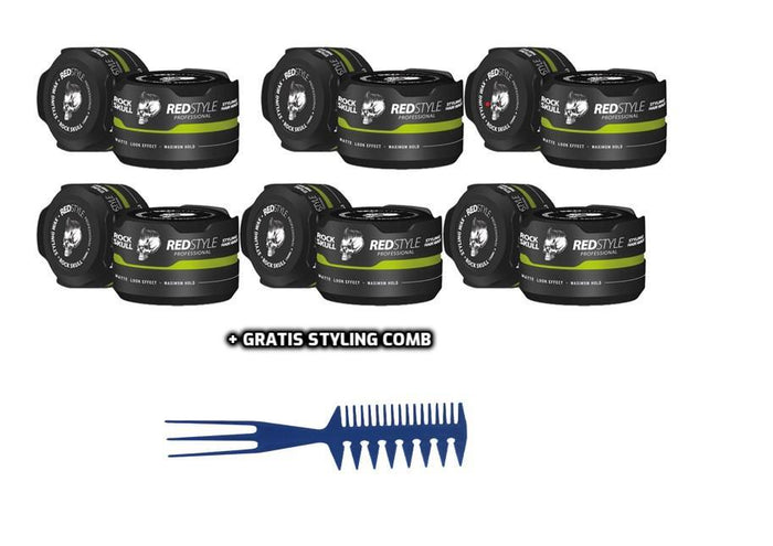 Red Style Hair Styling Wax Matte 6 stuks + Gratis Styling Comb